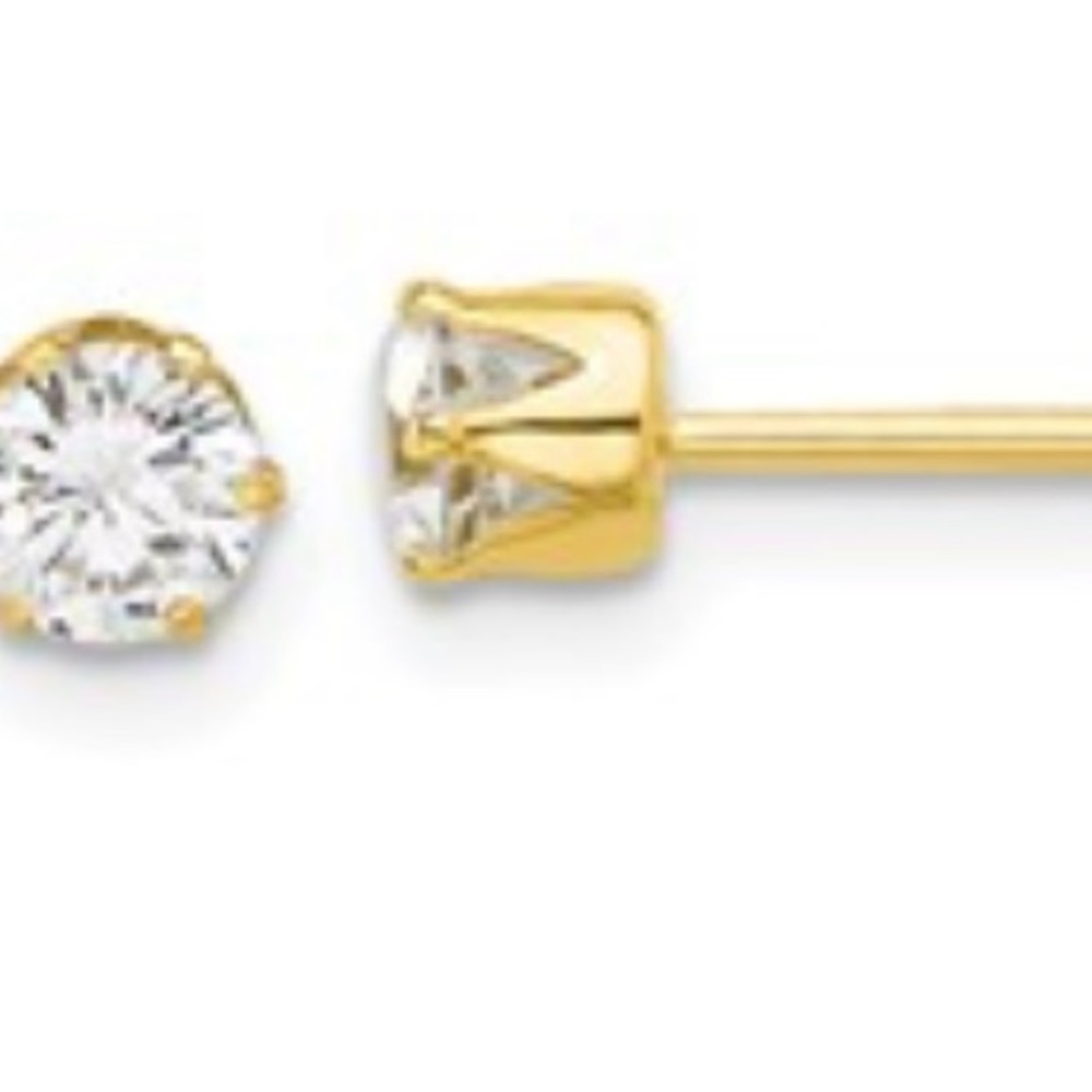 14K YELLOW GOLD 6 mm CZ STUD EARRINGS
